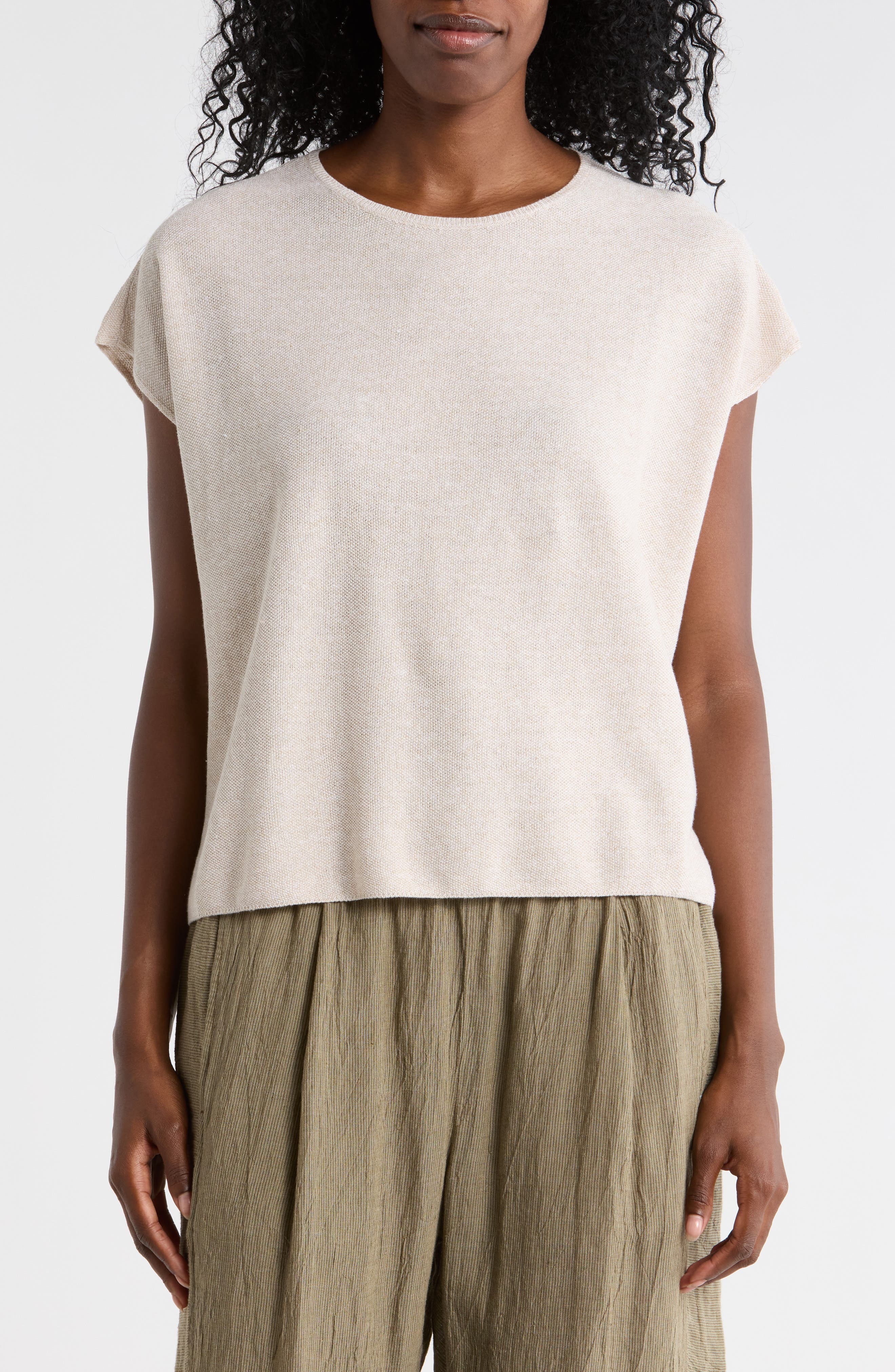 Eileen Fisher Cap Sleeve Organic Linen & Organic Cotton Sweater