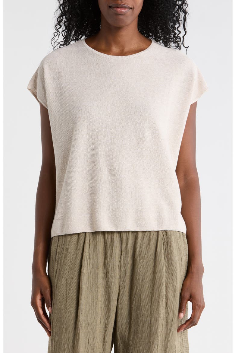 Cap Sleeve Organic Linen & Organic Cotton Sweater, Main, color, UNNATURAL