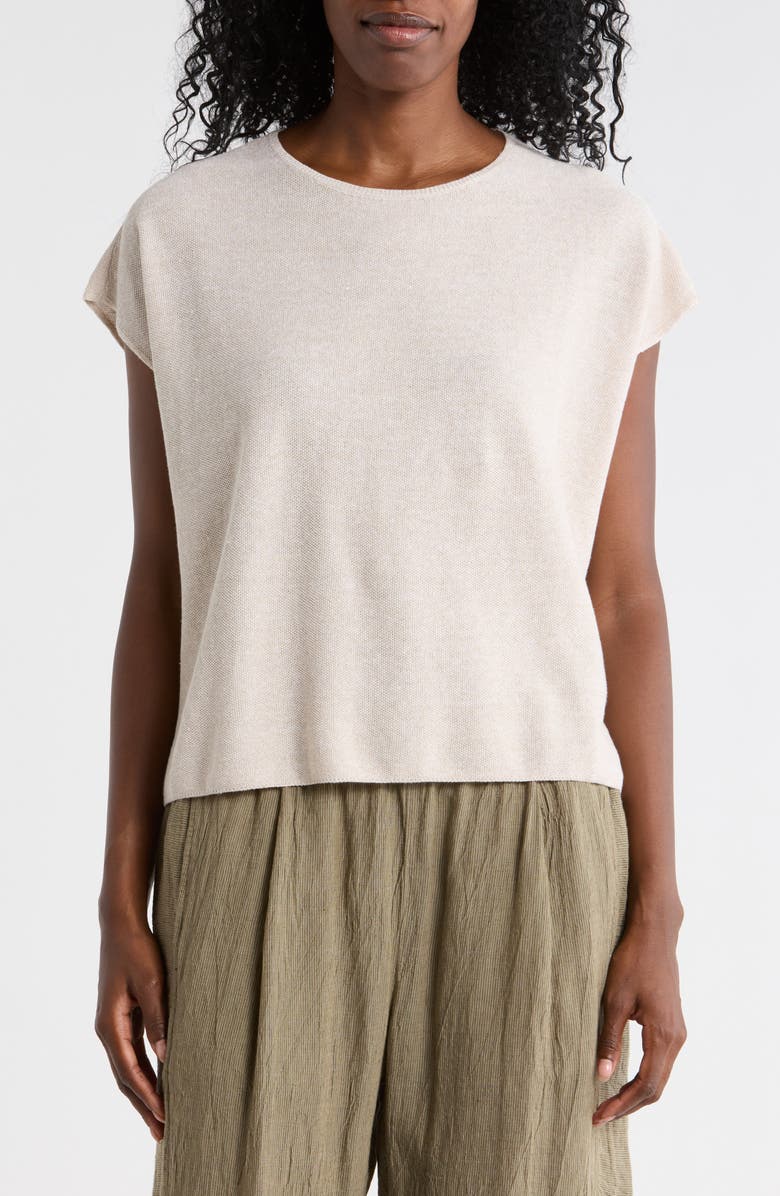 Eileen Fisher Cap Sleeve Organic Linen & Organic Cotton Sweater, Main, color, Unnatural