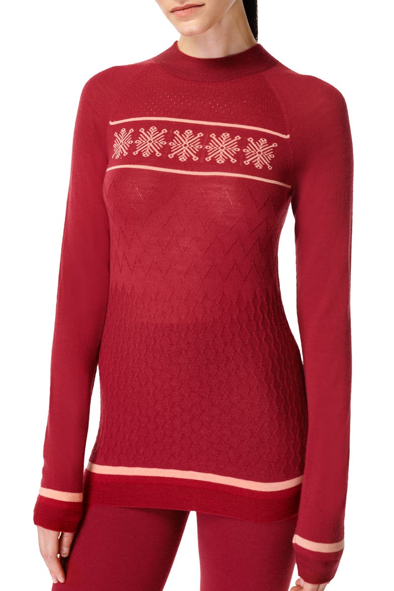 Snowflake Base Layer Top, Main, color, VINE RED