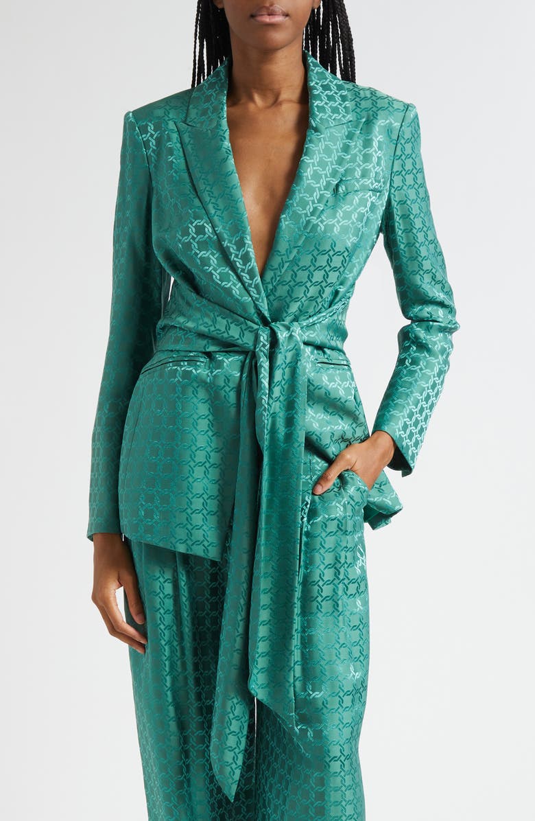 Veronica Beard Issel Chain Print Tie Waist Jacket, Main, color, Clover