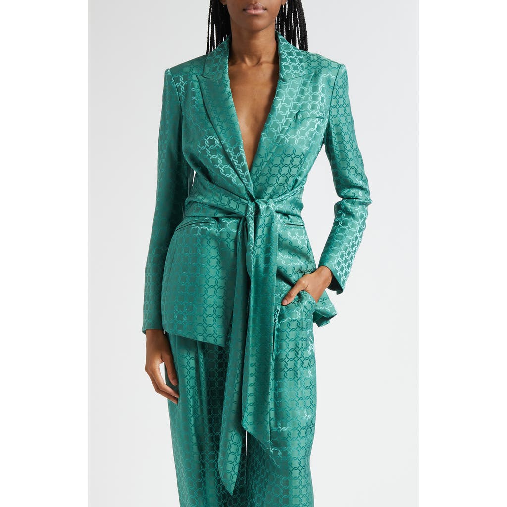 Veronica Beard Issel Chain Print Tie Waist Jacket In Green