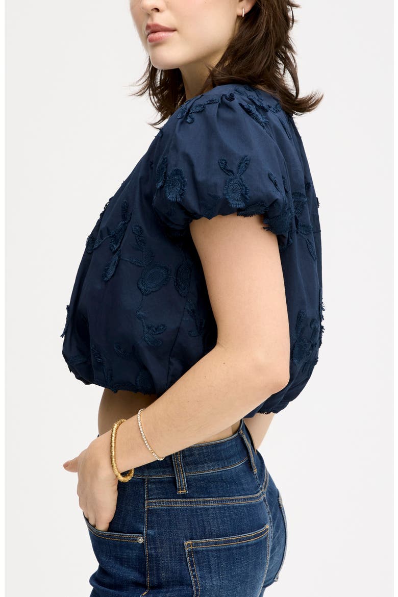 Embroidered Floral Cotton Bubble Top, Alternate, color, NAVY