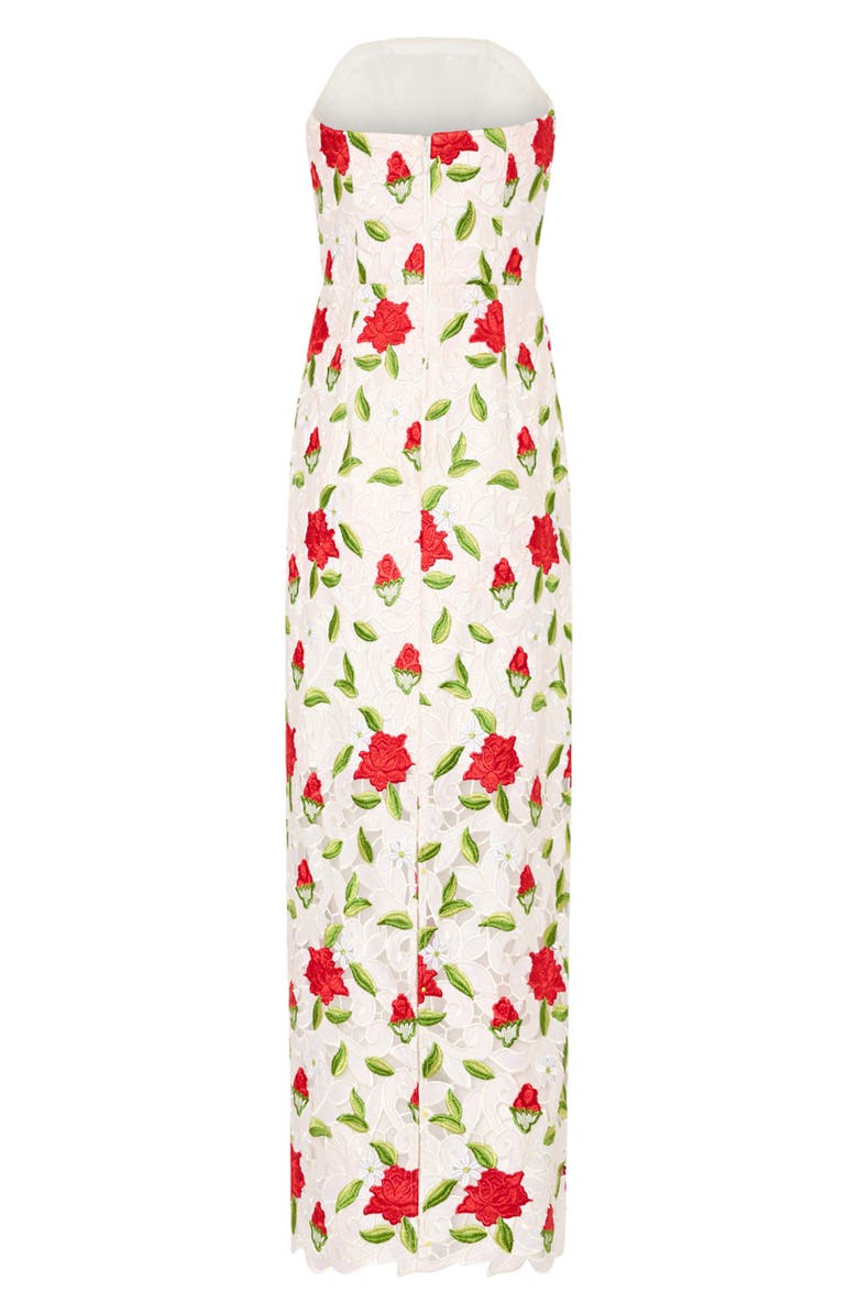 Milly Kait Embroidered Strapless Midi Dress, Alternate, color, White/ Red/ Green