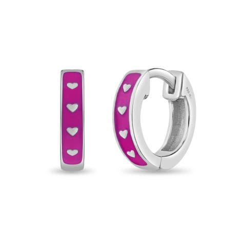 Pink Hearts Girls Huggie Hoops