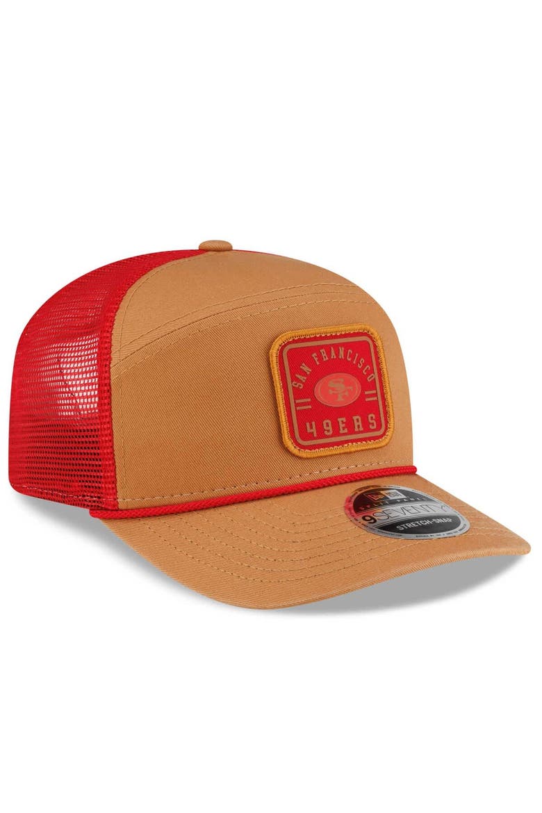 Men's New Era  Brown/Scarlet San Francisco 49ers Team Patch Split Panel 9SEVENTY Adjustable Trucker Hat, Alternate, color, Brown