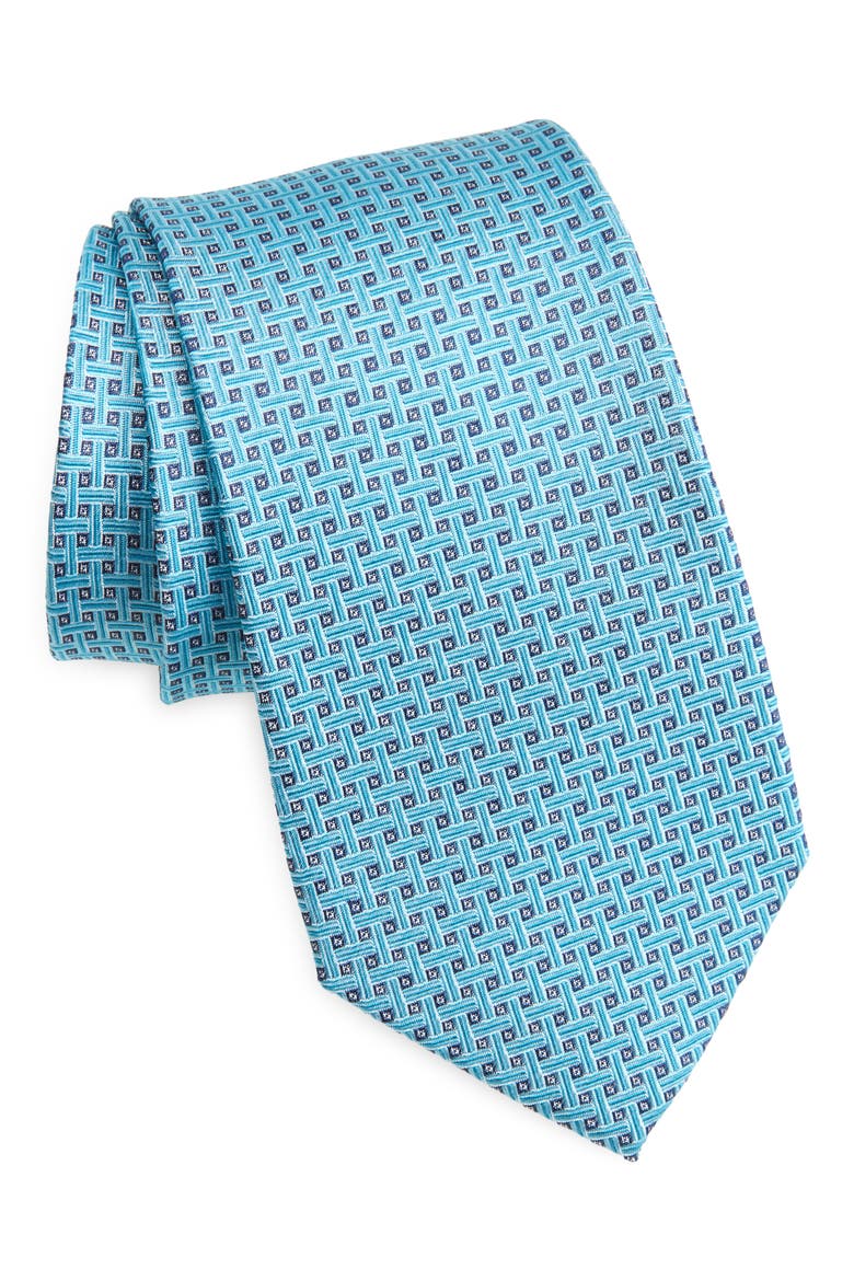 Neat Lattice Silk Jacquard Tie, Main, color, TEAL