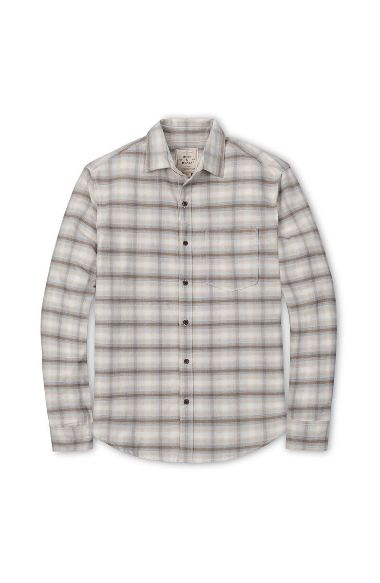 Hope & Henry Organic Long Sleeve Flannel Button Down Shirt, Alternate, color, Taupe Ombre Plaid