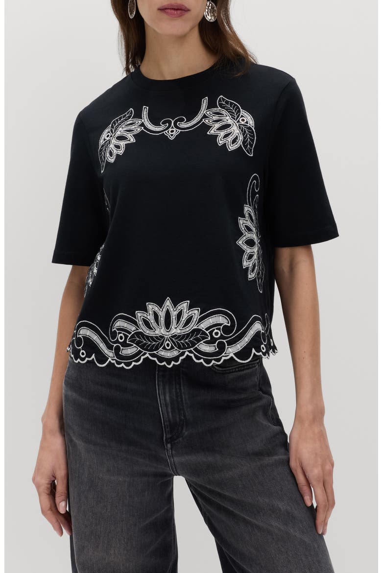 Pretty Cutwork Jersey T-Shirt, Main, color, BLACK