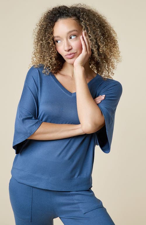 Softies Dream Jersey Relaxed V-neck With Capri Lounge Set In Indigo