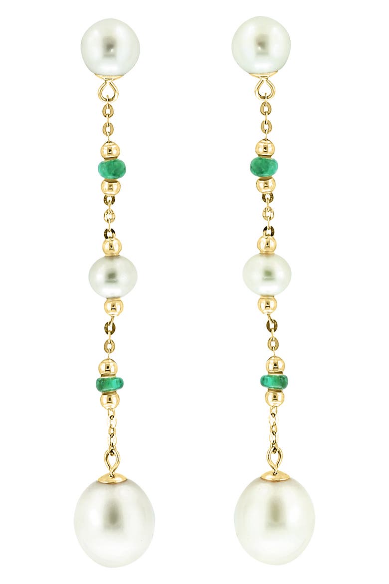 14K Yellow Gold Emerald & Freshwater Pearl Earrings, Alternate, color, GREEN