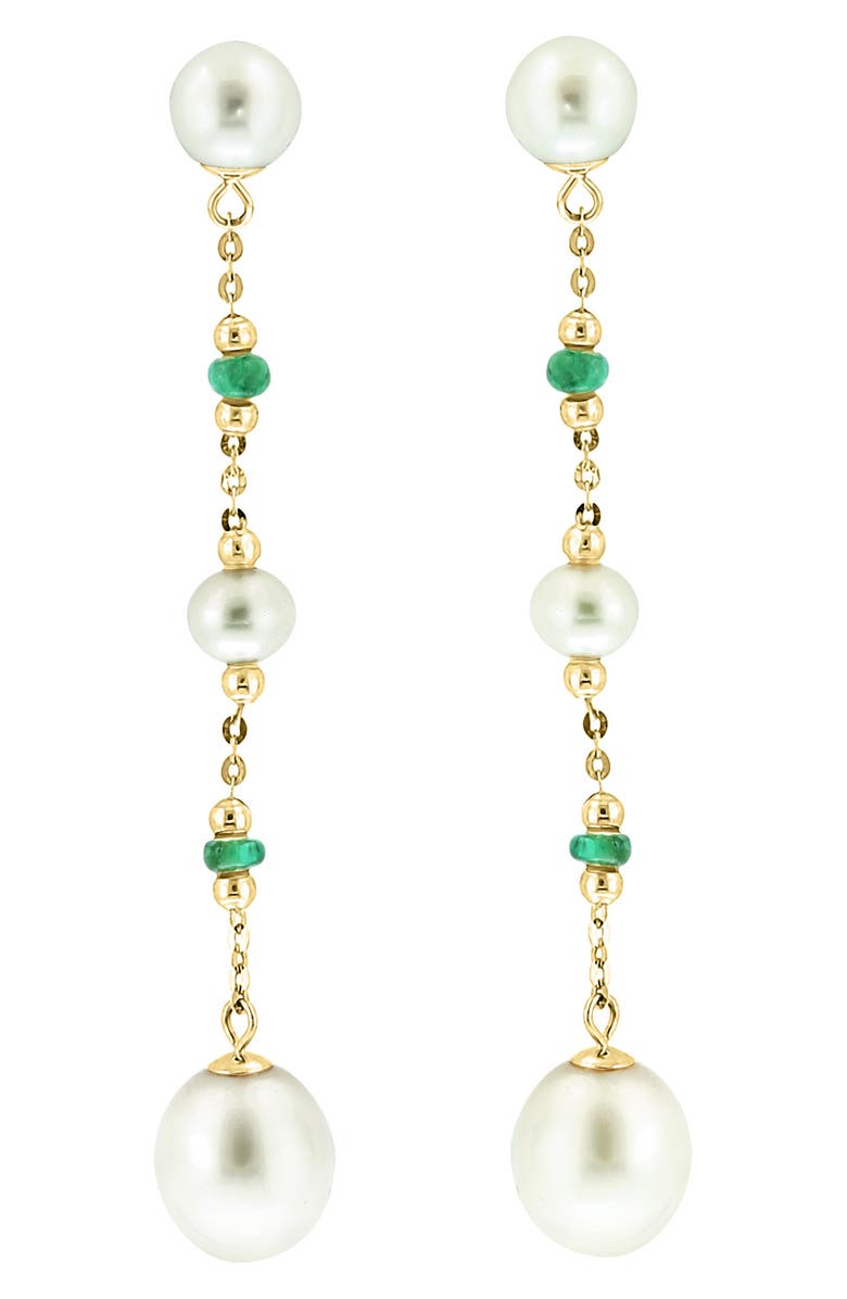 EFFY 14K Yellow Gold Emerald & Freshwater Pearl Earrings, Alternate, color, Green