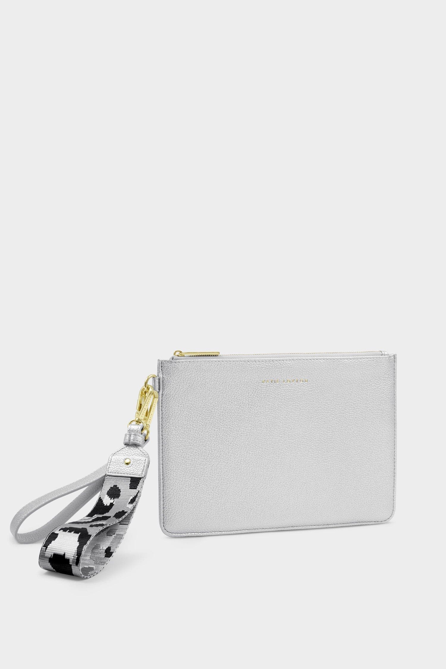 Katie Loxton Hallie Wristlet Pouch, Main, color, Silver