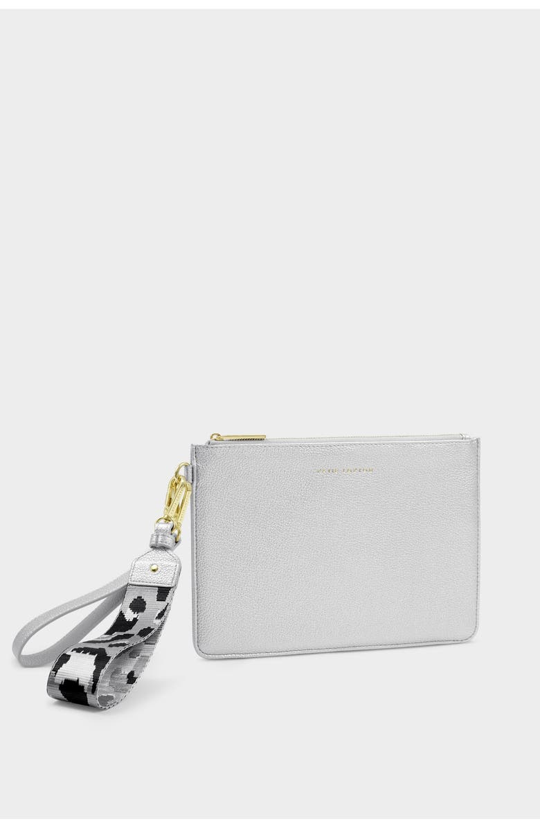 Katie Loxton Hallie Wristlet Pouch, Main, color, Silver