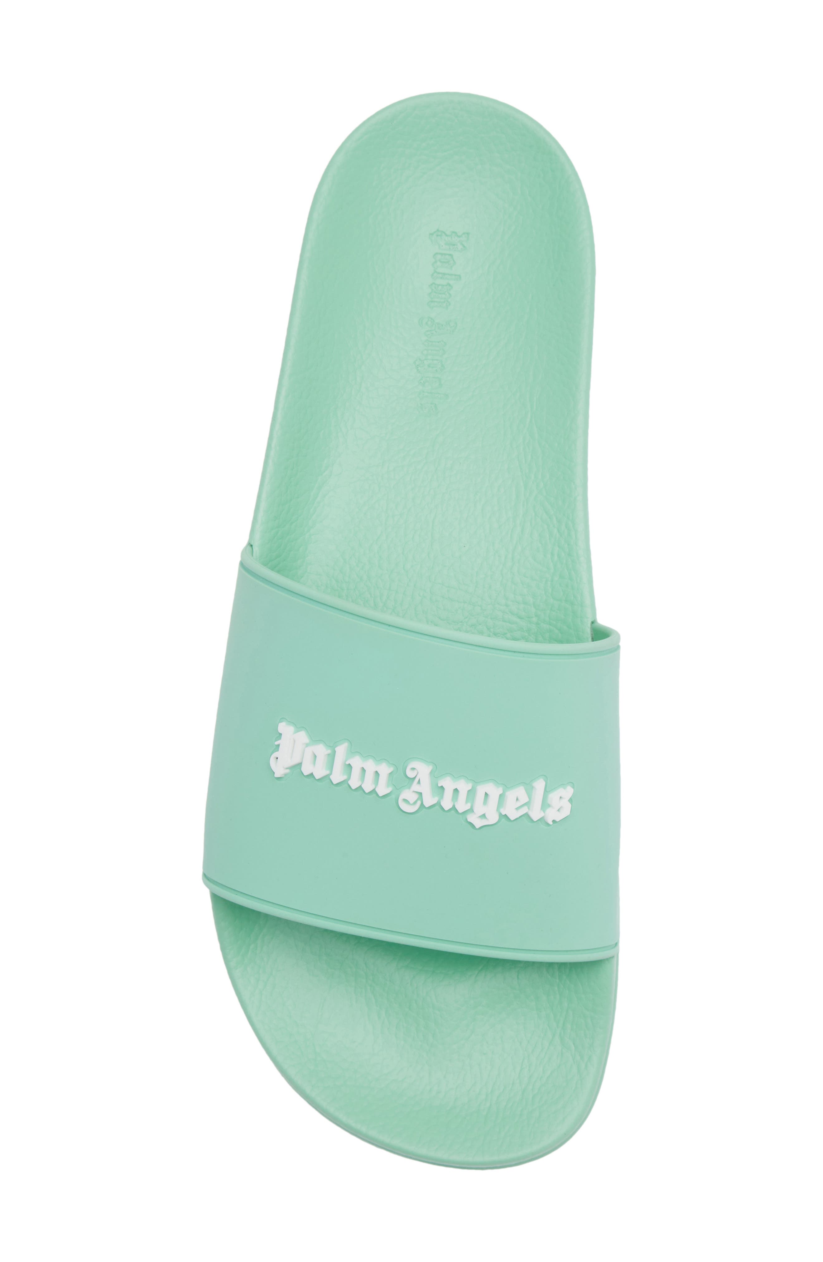 Palm Angels Logo Pool Slide Sandal, Alternate, color, Turquoise White