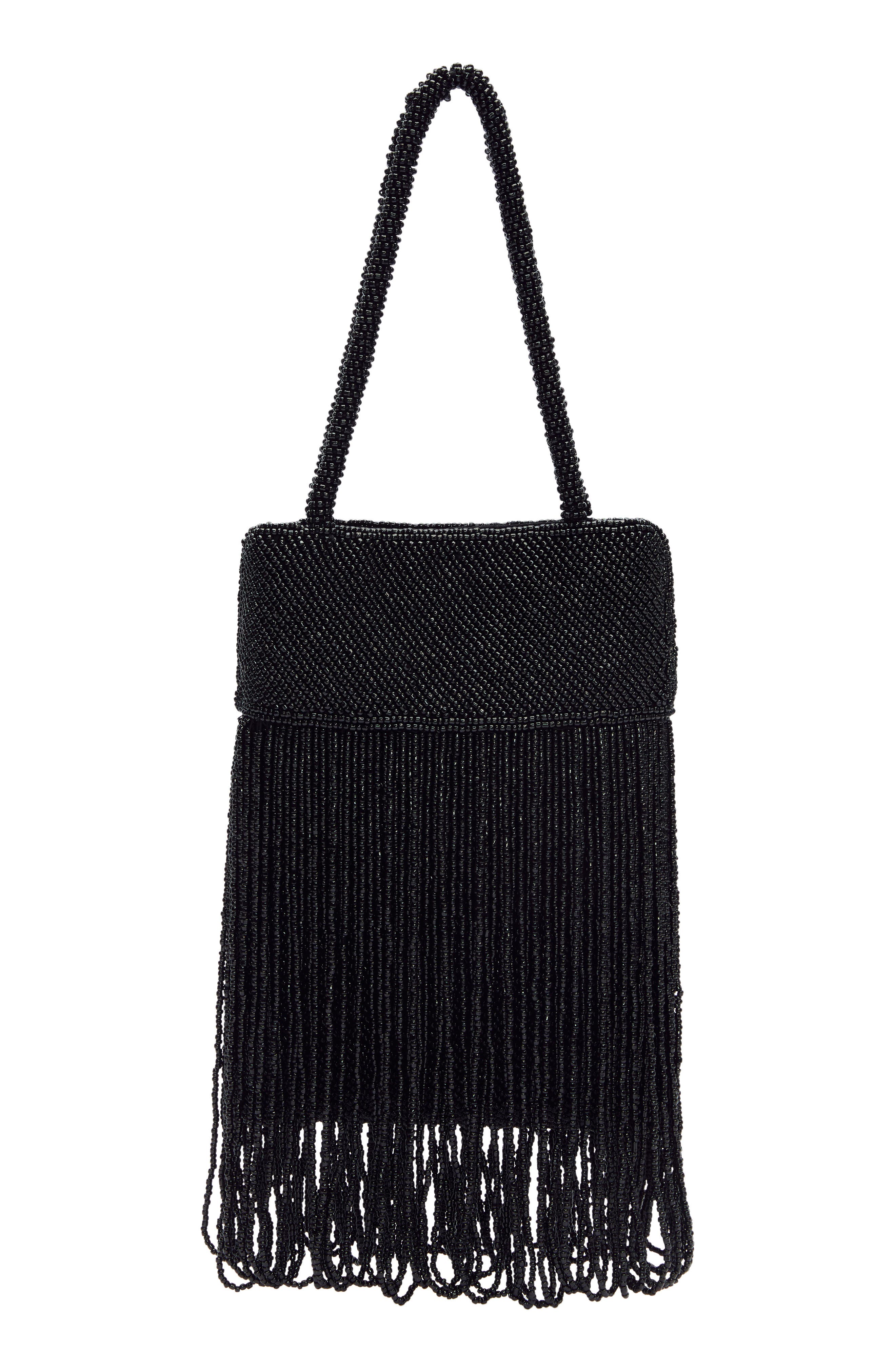 Reformation Mini Valentina Beaded Bag, Alternate, color, Black Beaded