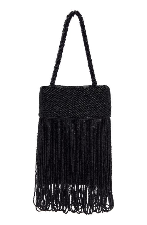 Reformation Valentina Mini Beaded Satin Shoulder Bag In Black