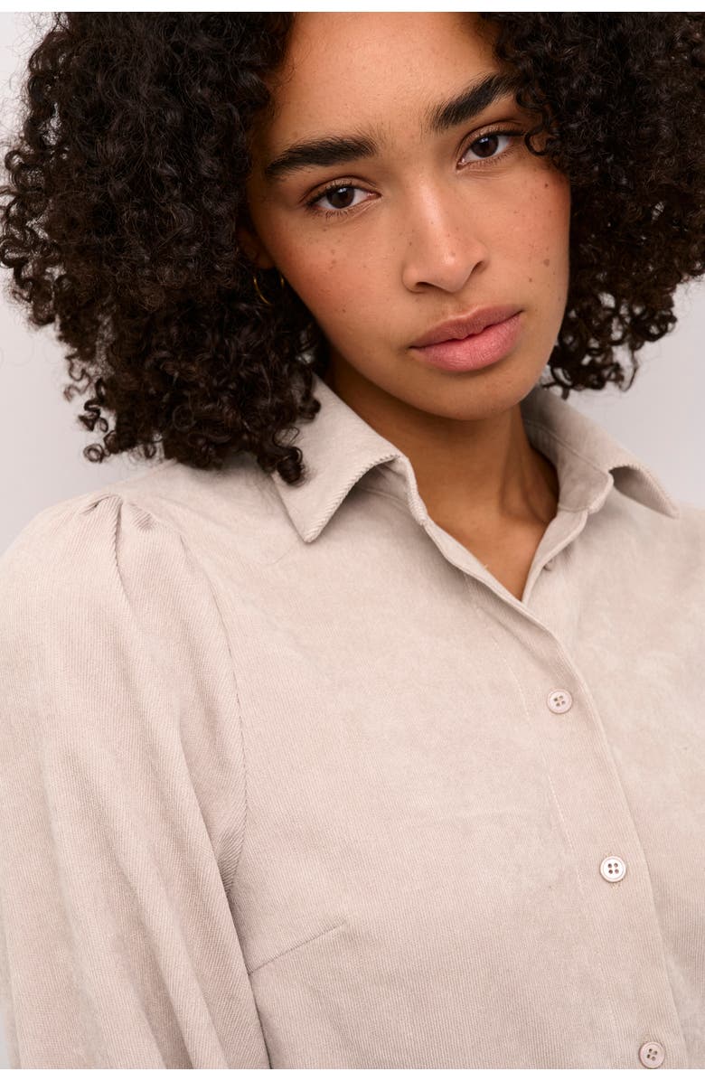 Kaffe KAhermine Velvet Voluminous Sleeve Shirt, Alternate, color, Feather Gray C.