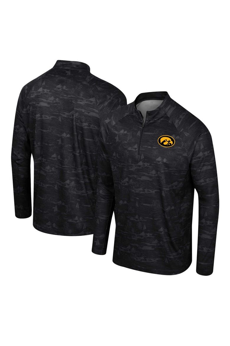 Men's Colosseum Black Iowa Hawkeyes Carson Raglan Quarter-Zip Jacket, Main, color, Black
