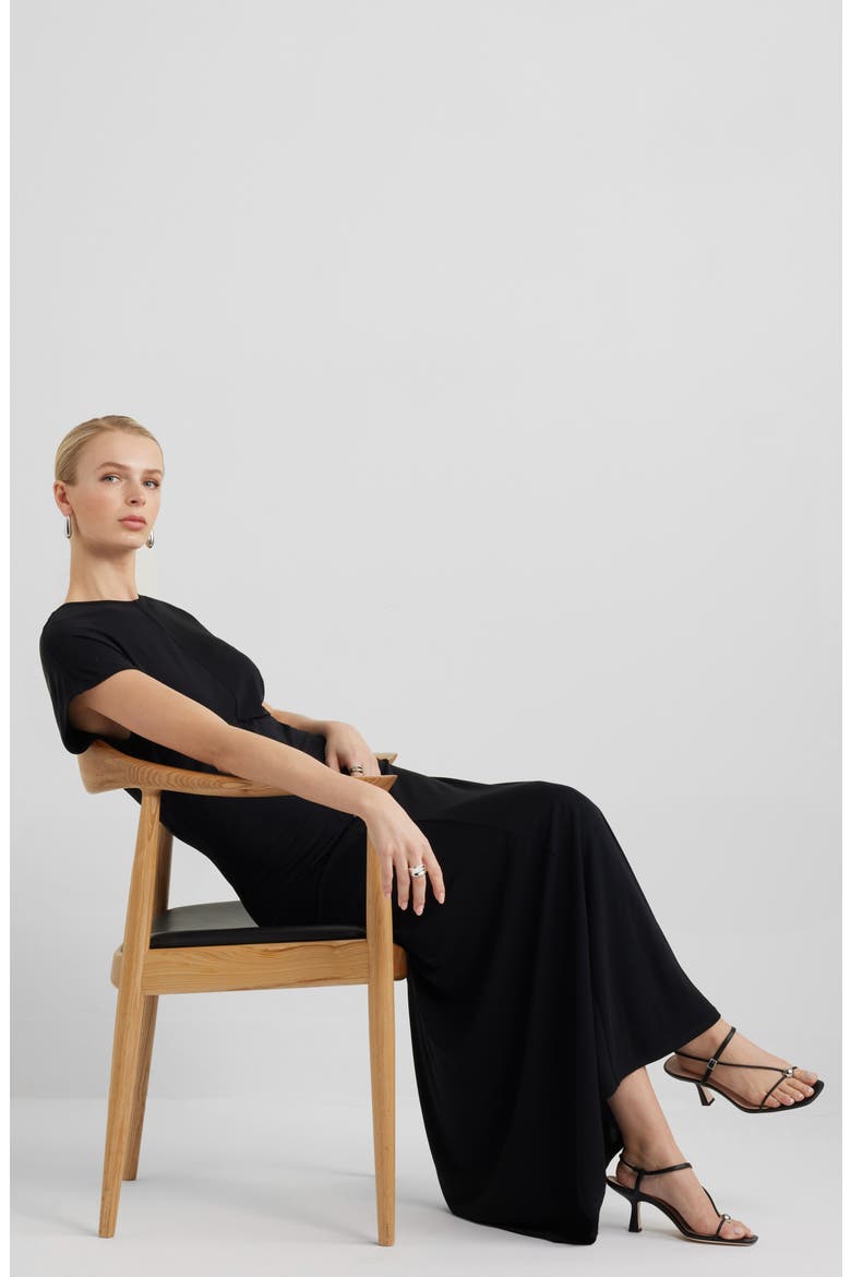 Draped Matte Jersey Maxi Dress, Alternate, color, BLACK