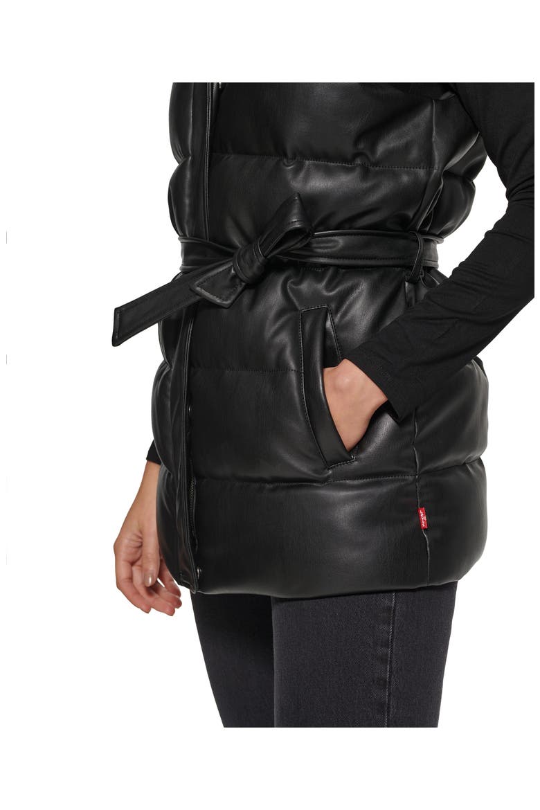 361™ Belted Water Resistant Faux Leather Puffer Vest, Alternate, color, BLACK