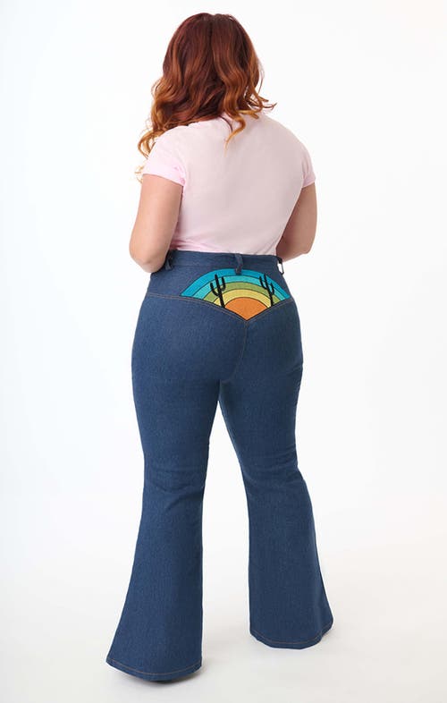 Unique Vintage Plus Size High Rise Flare Jeans In Blue