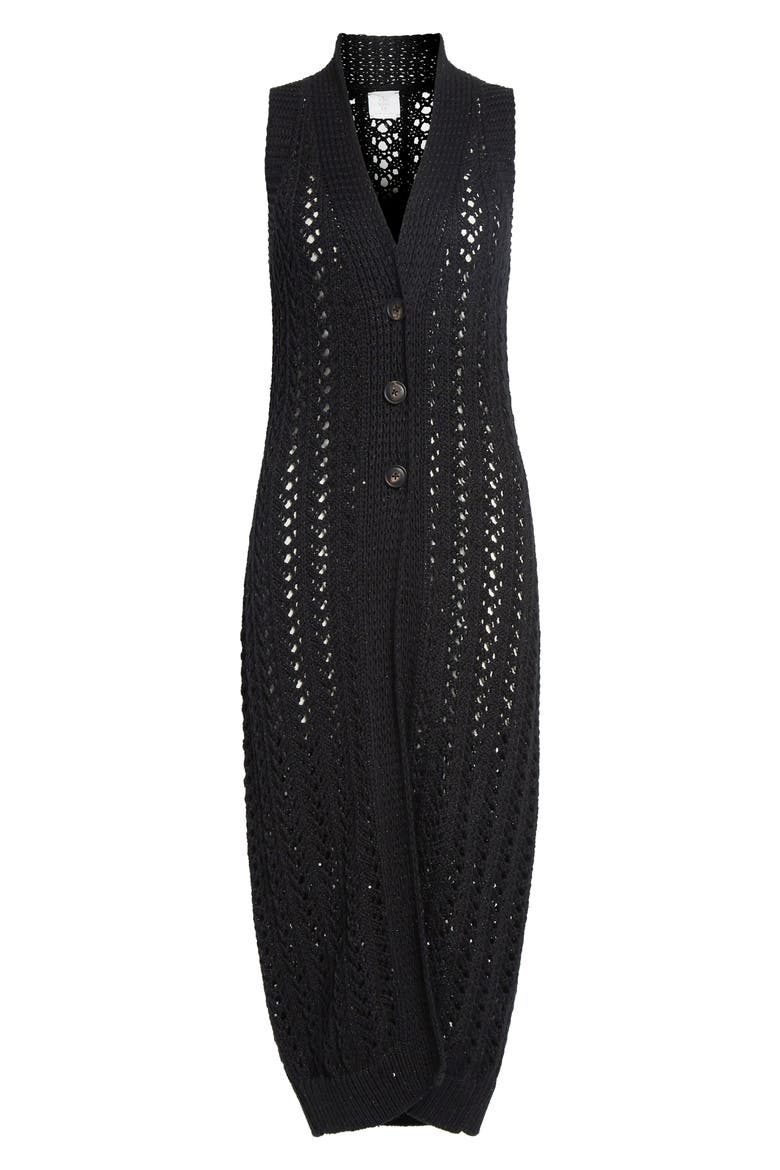 Sequin Embellished Open Stitch Long Cardigan, Alternate, color, 22 BLACK