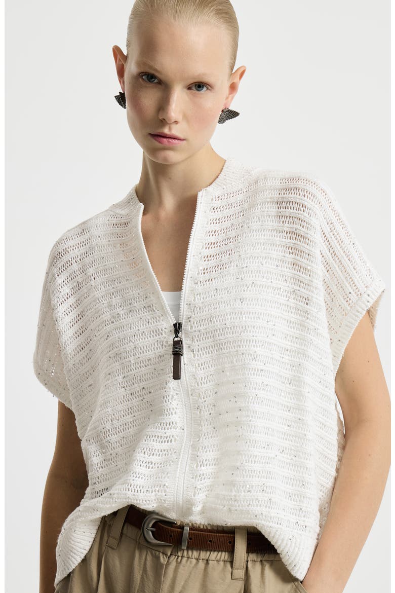 Cardigan with openwork stripes, Alternate, color, White