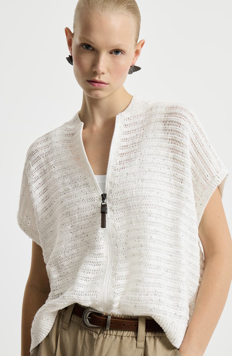 Brunello Cucinelli Cardigan with openwork stripes, Alternate, color, White