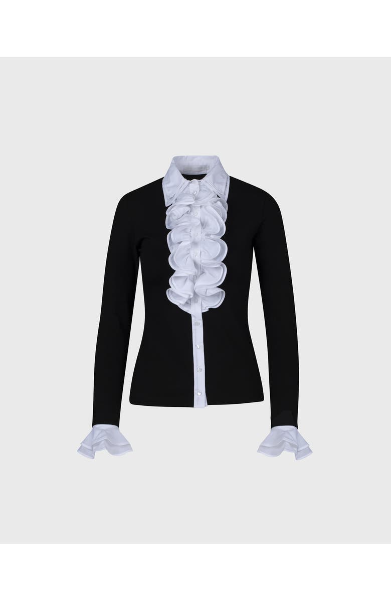 Anne Fontaine Women's Shirt  Patsybw Black And White Long Sleeve Shirt With Ruffle Placket And Button Front, Main, color, Black/White