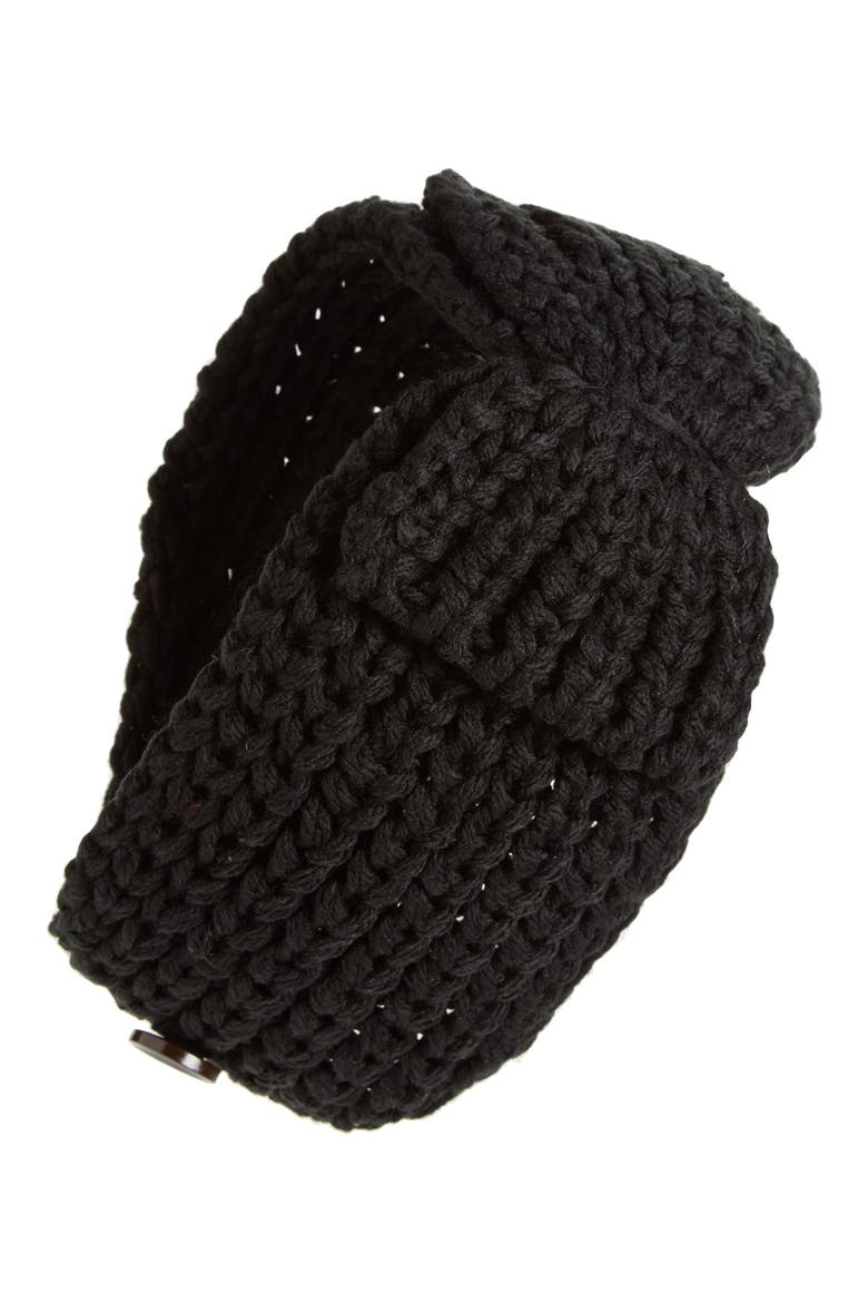 Knit Bow Head Wrap, Main, color, BLACK