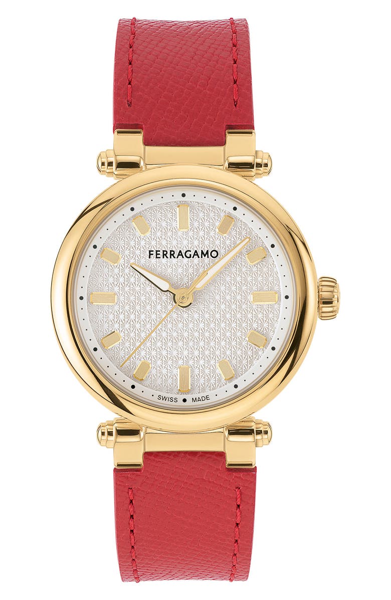 FERRAGAMO Softy Leather Strap Watch, 30mm, Main, color, 