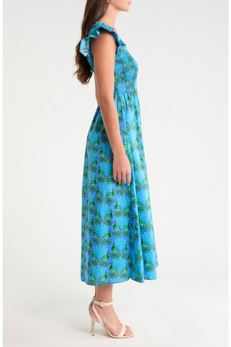 Sherly Floral Smock Bodice Cotton Dress, Alternate, color, BLUE-GREEN