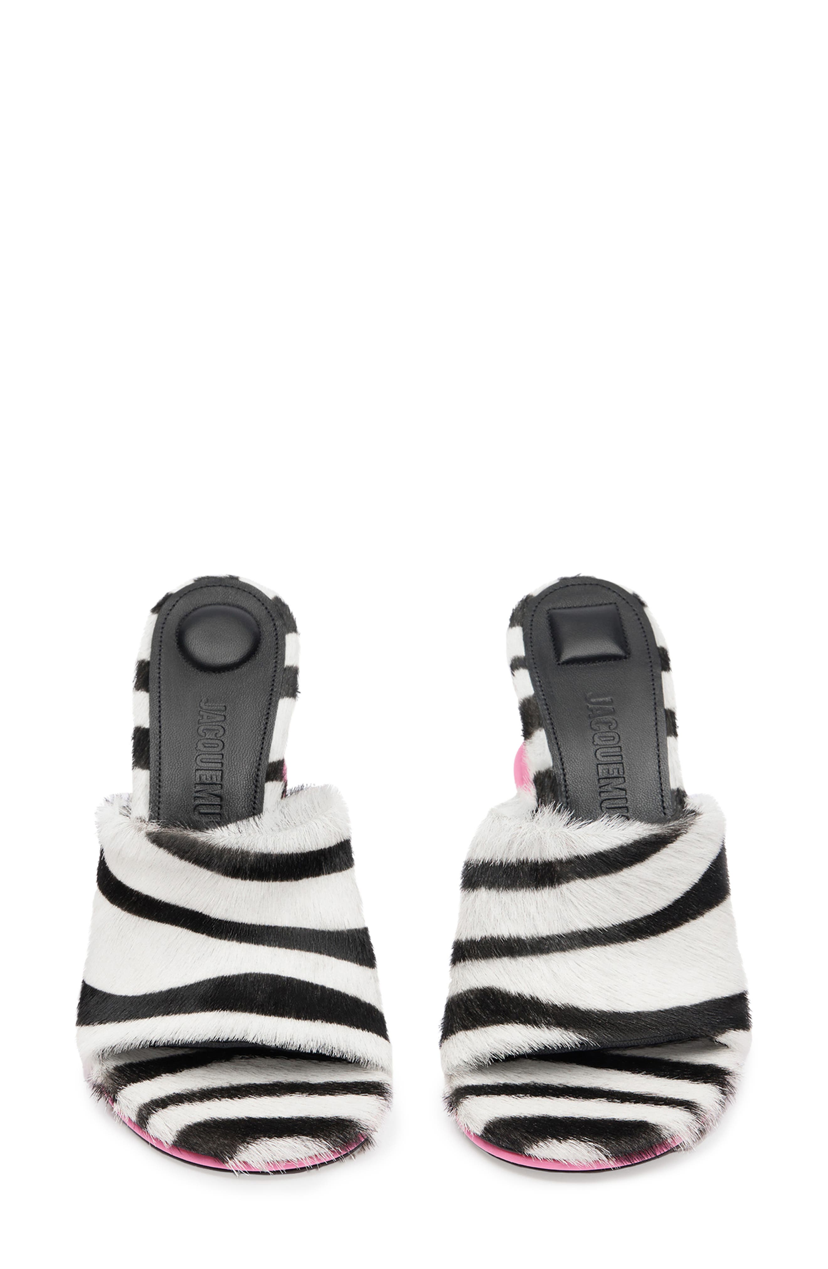 Jacquemus Les Doubles Zebra Print Calf Hair Slide Sandal, Alternate, color, 