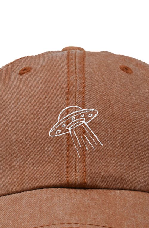 Dalix Ufo Embroidered Adjustable Dad Cap In Washed Orange