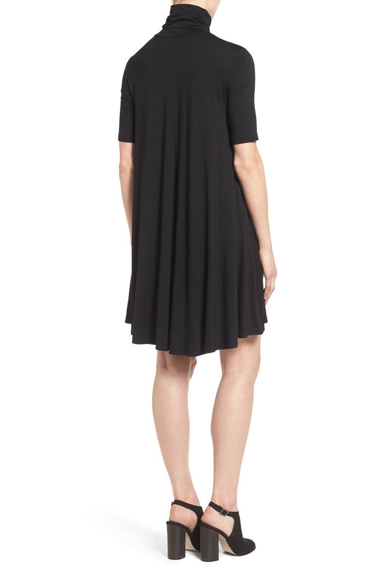 'Maggie' Turtleneck Trapeze Dress, Alternate, color, BLACK