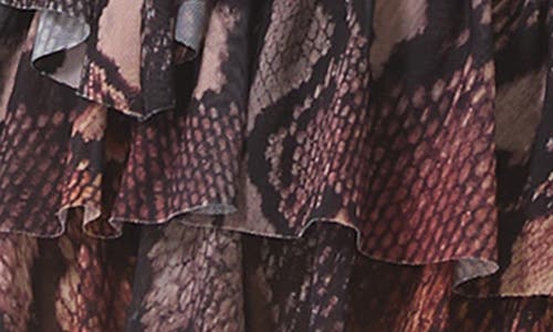 Afrm Addison Snakeskin Print Ruffle Top In Brown