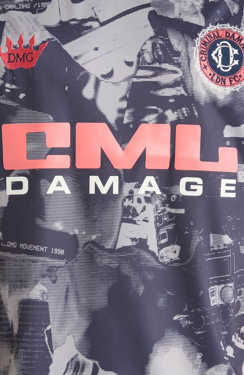 CRIMINAL DAMAGE Carnival FC Football T-Shirt, Alternate, color, Greyscale/ Coral