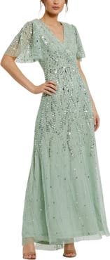 Mac Duggal Women’s Embellished Flutter Sleeve Evening Gown