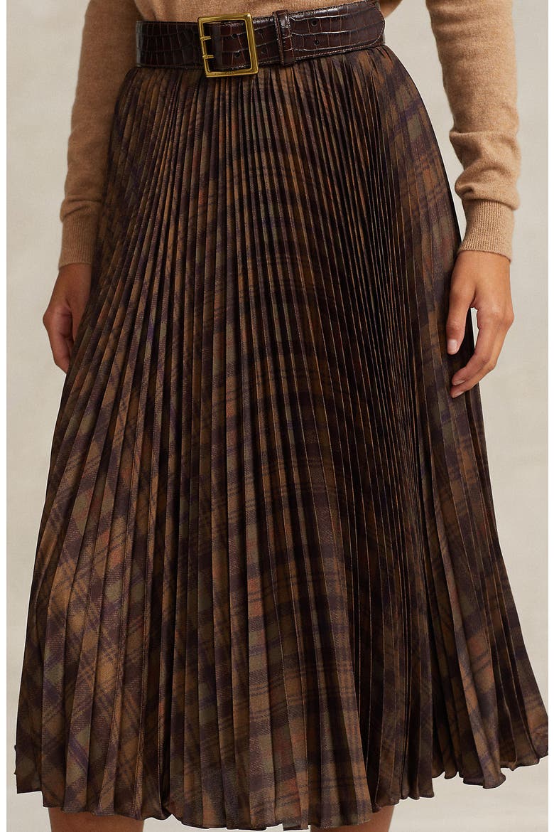 Pleated Crepe Recycled Polyester Midi Skirt, Alternate, color, 1486 YELLOW MULTI PLAID