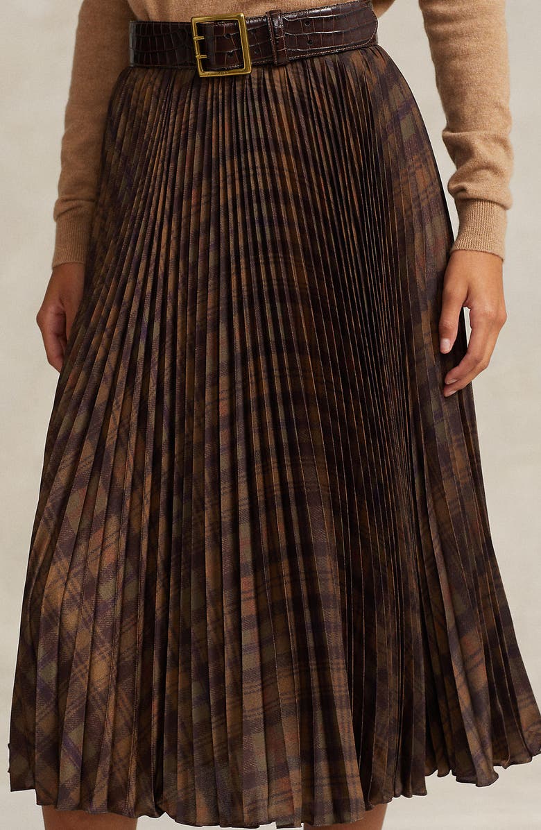 Polo Ralph Lauren Pleated Crepe Recycled Polyester Midi Skirt, Alternate, color, 
