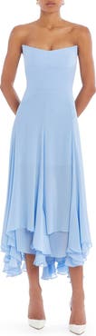Amanda Uprichard Monterey Strapless Chiffon Handkerchief Dress
