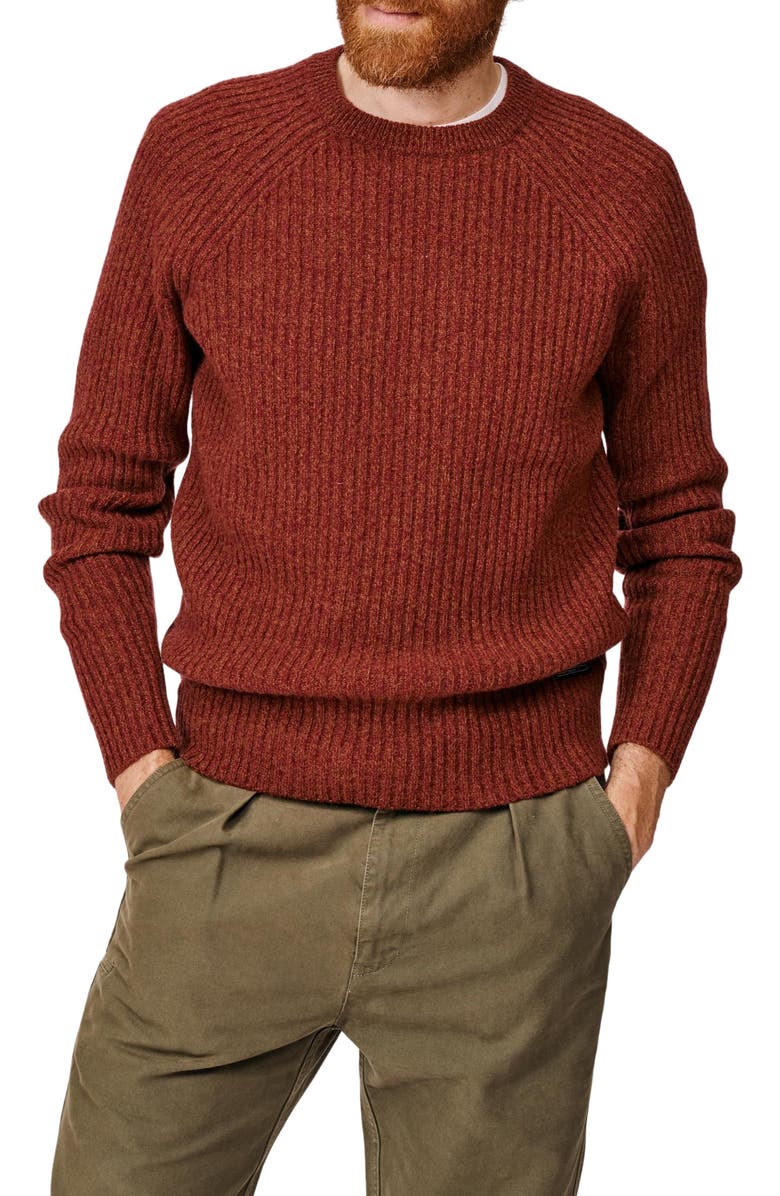 Aubin Ray Fisherman Rib Crew Neck Sweater, Alternate, color, Rust Mix