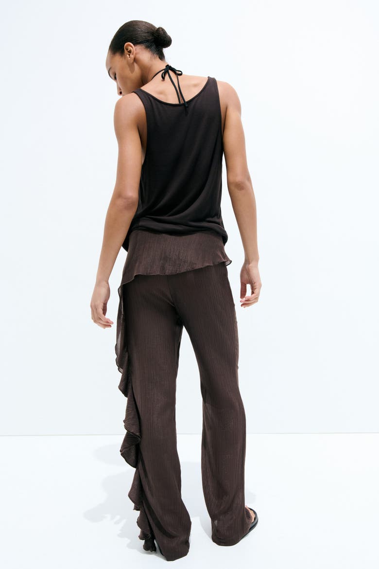 Flounced Crinkled Pants, Alternate, color, Dark brown