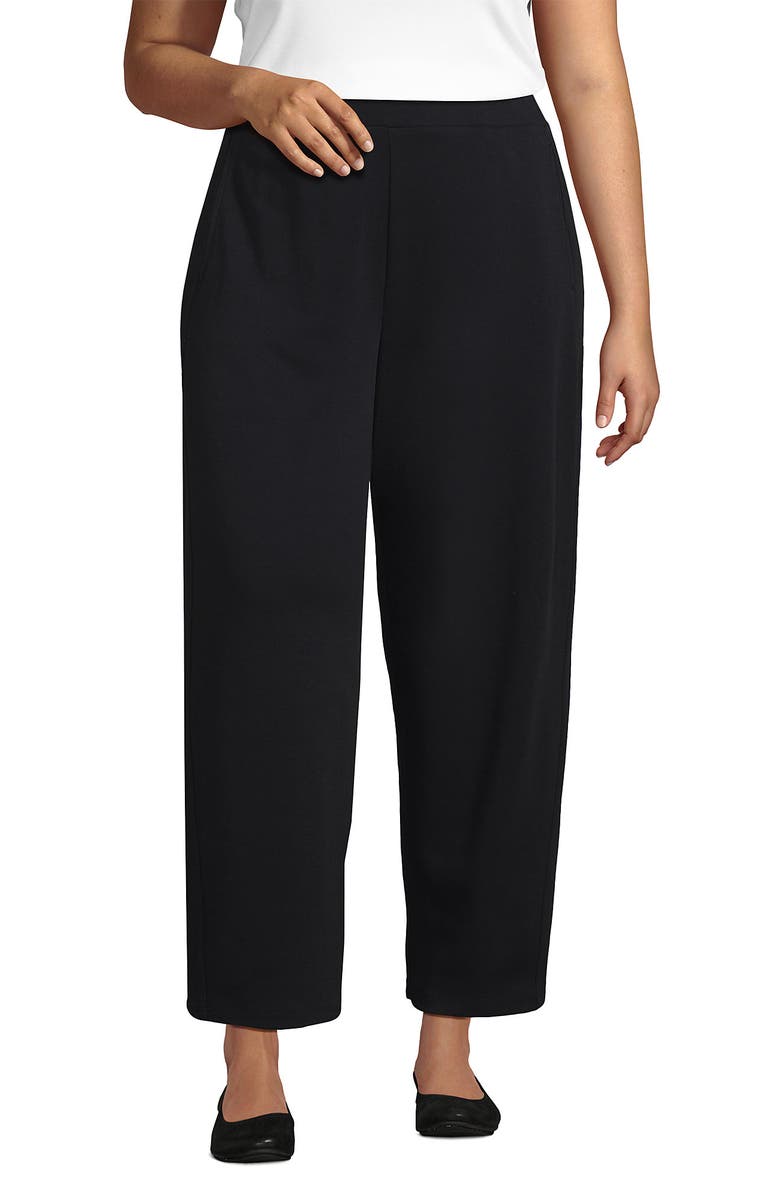 Lands' End Plus Size Sport Knit High Rise Barrel Ankle Pants, Main, color, Black