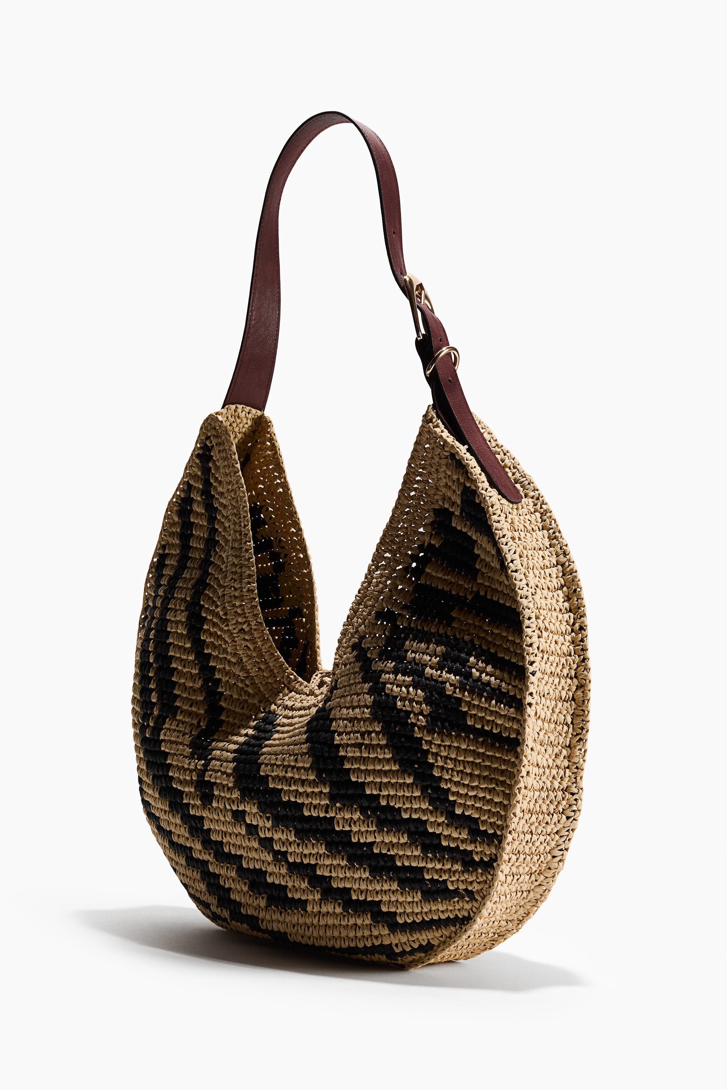 Straw Shoulder Bag, Alternate, color, Beige/zebra print