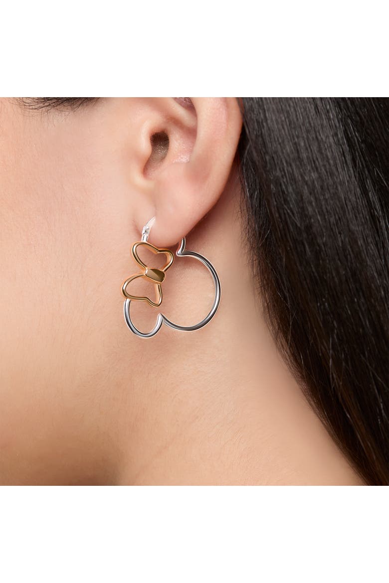Minnie Mouse Hoop Earrings for Women Official License, Sterling Silver Minnie Earrings with 18k Pink Gold Flash-Plated Bow, Alternate, color, Silver/ Rose Gold