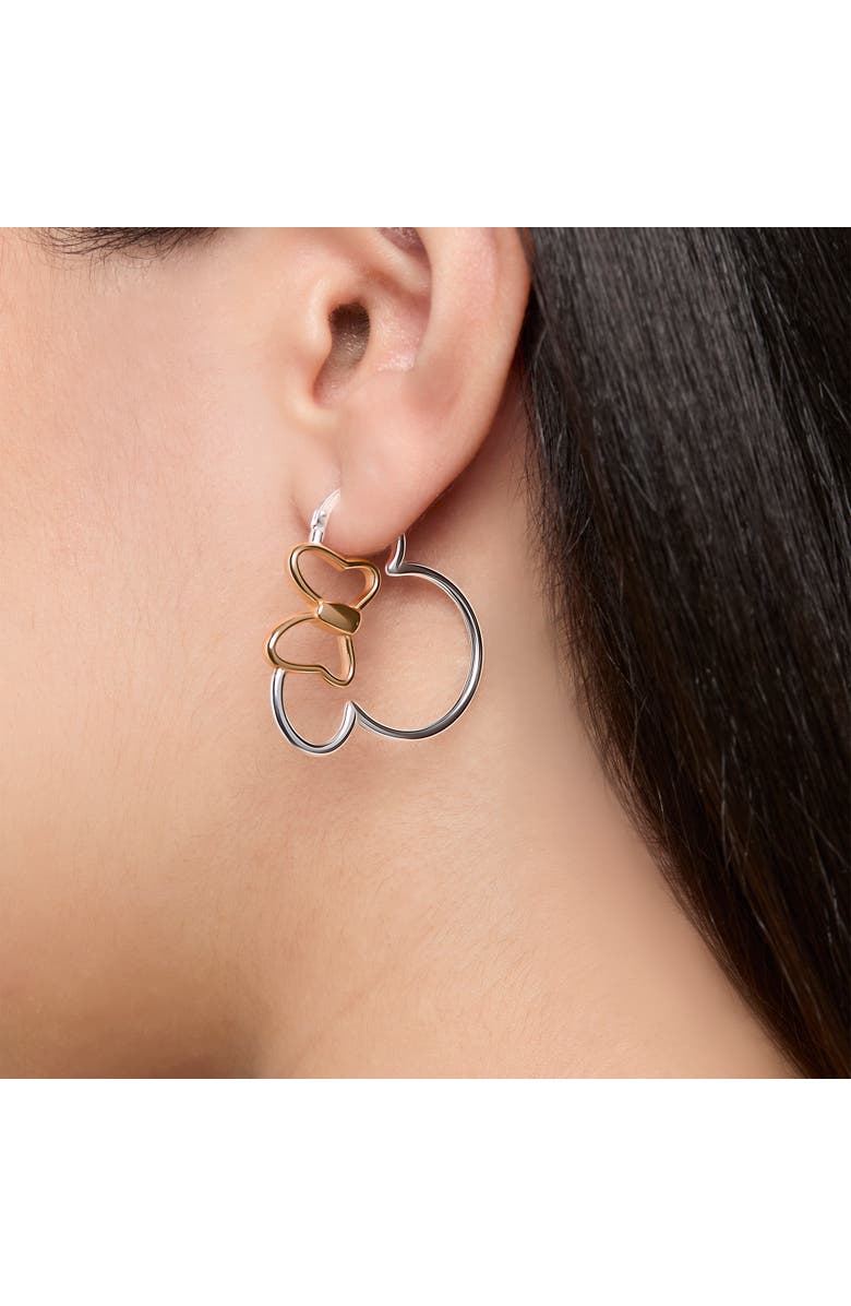 Disney Minnie Mouse Hoop Earrings for Women Official License, Sterling Silver Minnie Earrings with 18k Pink Gold Flash-Plated Bow, Alternate, color, Silver/ Rose Gold
