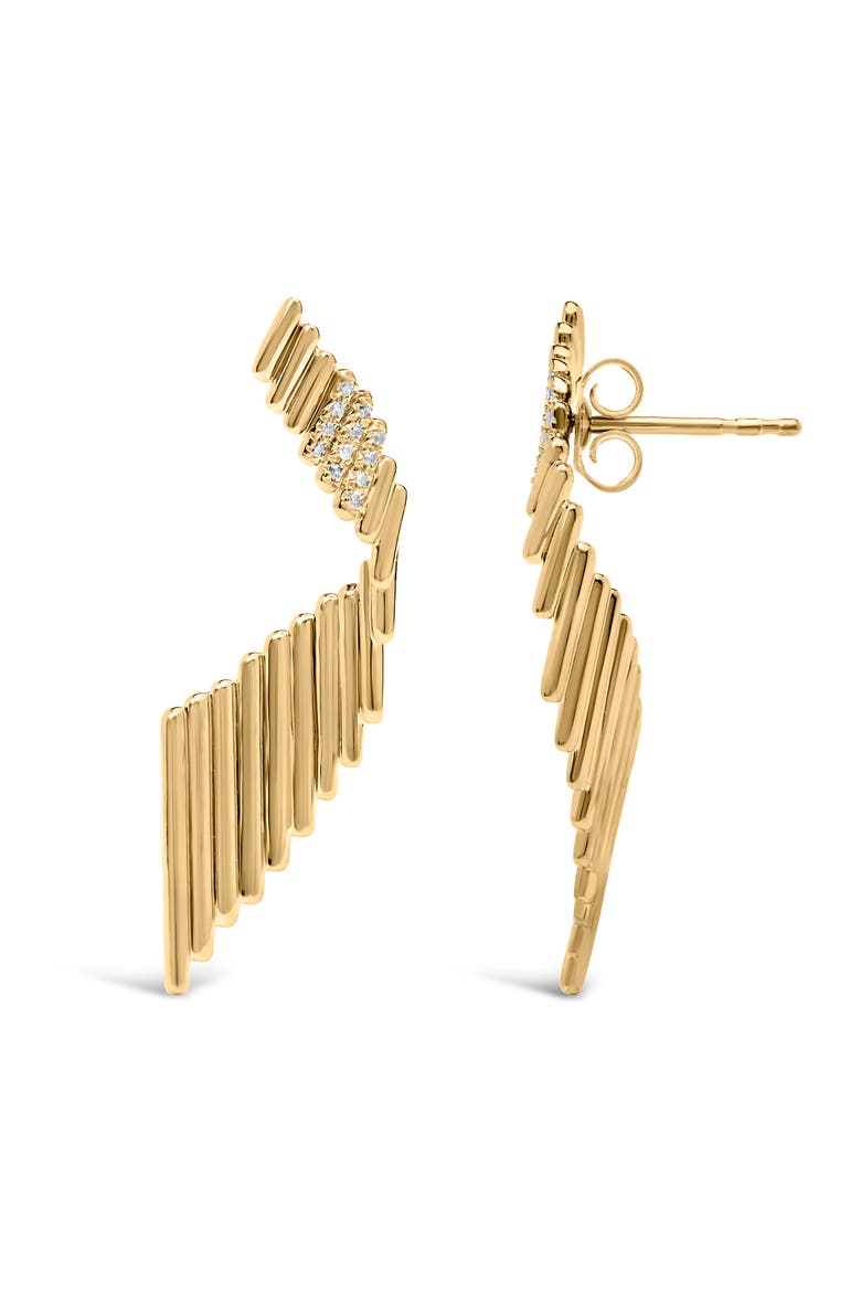 14K Yellow Gold Plated  Silver Sculpted Diamond Accent Drop Earrings, Alternate, color, Yellow