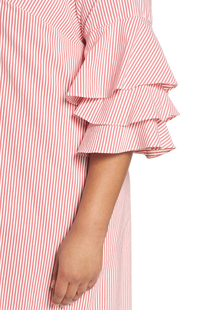 Adrianna Papell Ruffle Sleeve Stripe Shift Dress, Alternate, color, 